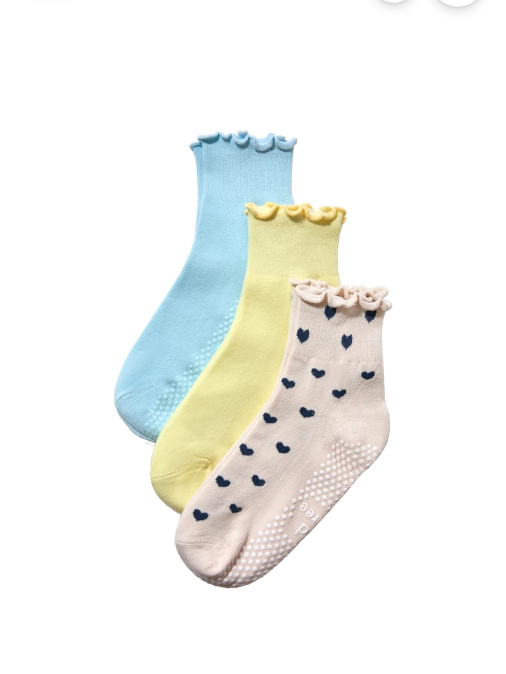 Hold for Three HF3 Grip Sock 3-Pack - Lemon, Cotton Candy & Cream Navy Hearts